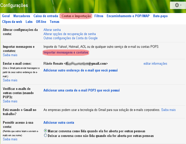 Gmail Account and Import Gmail (Photo: reproduction / Flávio Renato)