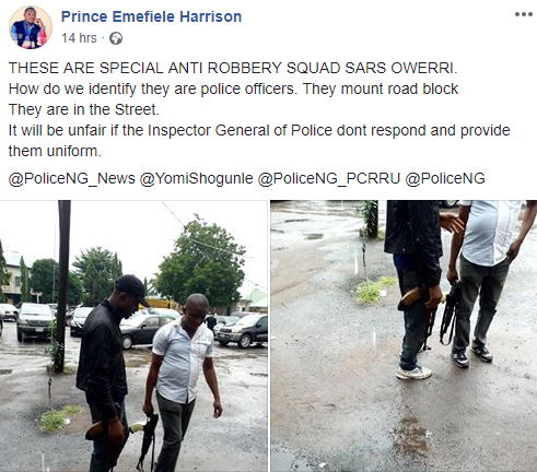 Photos: SARS officials spotted in Owerri without any uniform or easy form of identification