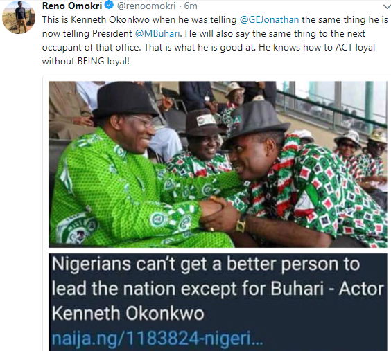 Reno Omokri mocks Kenneth Okonkwo for campaigning for President Buhari...says the actor did same thing for GEJ