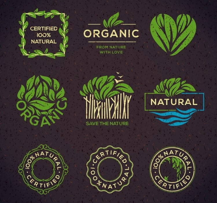 Rótulos e elementos de alimentos orgânicos
