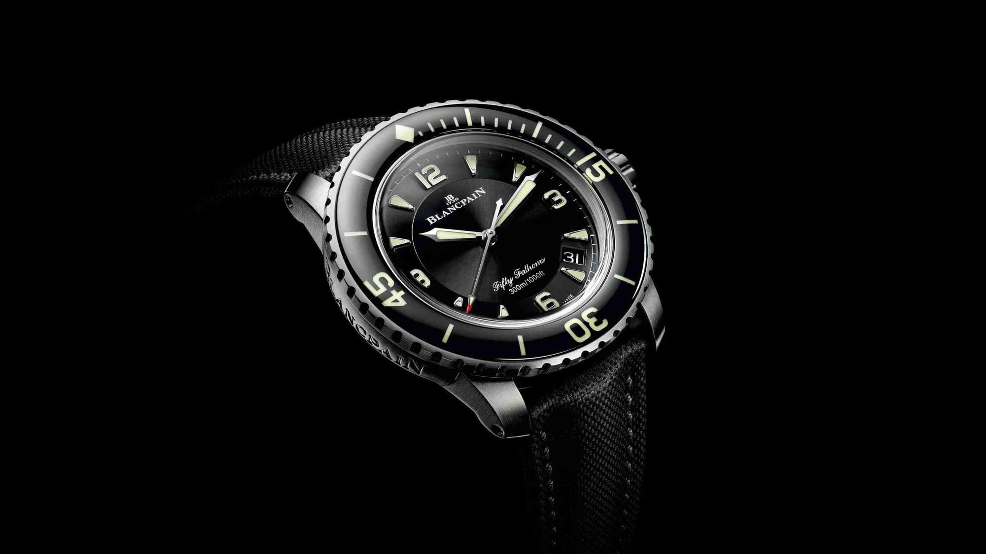 Schweizer Replica Uhren Blancpain Fifty Fathoms Automatik Schwarzes Zifferblatt Titan 45mm Taucher 5015-12B30-B52A