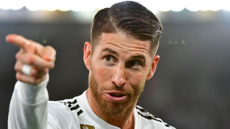 Sergio Ramos celebrates scoring for Real Madrid