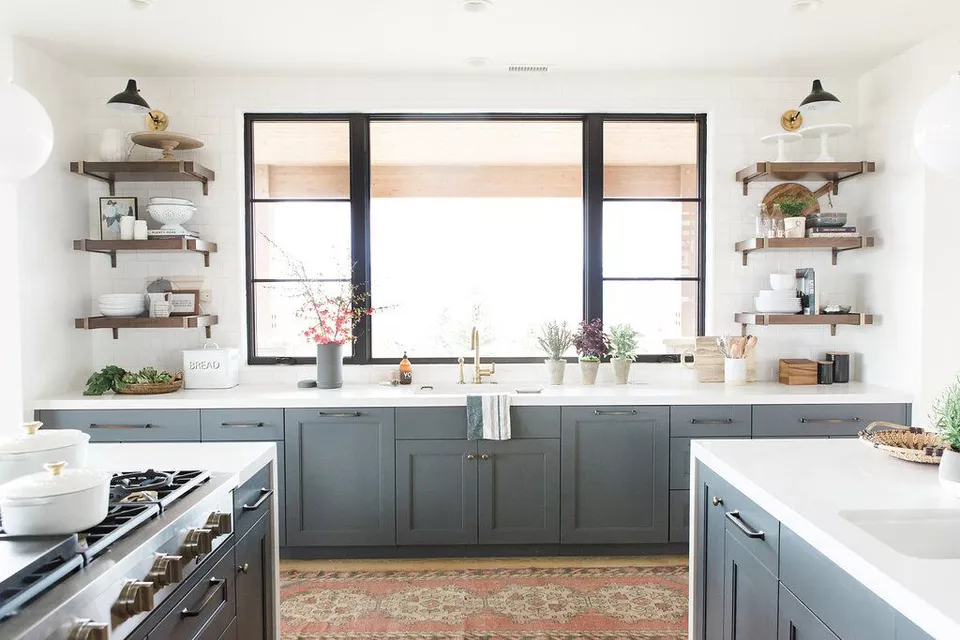 Grayish-Blue-kitchen-cabinets-modern-window