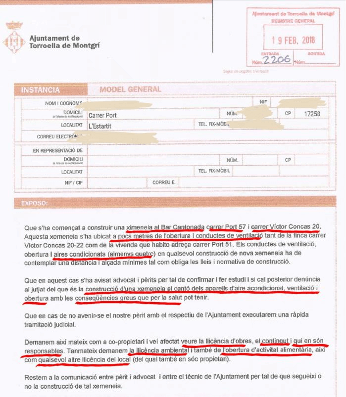 Instancia permisos llicencia estartit