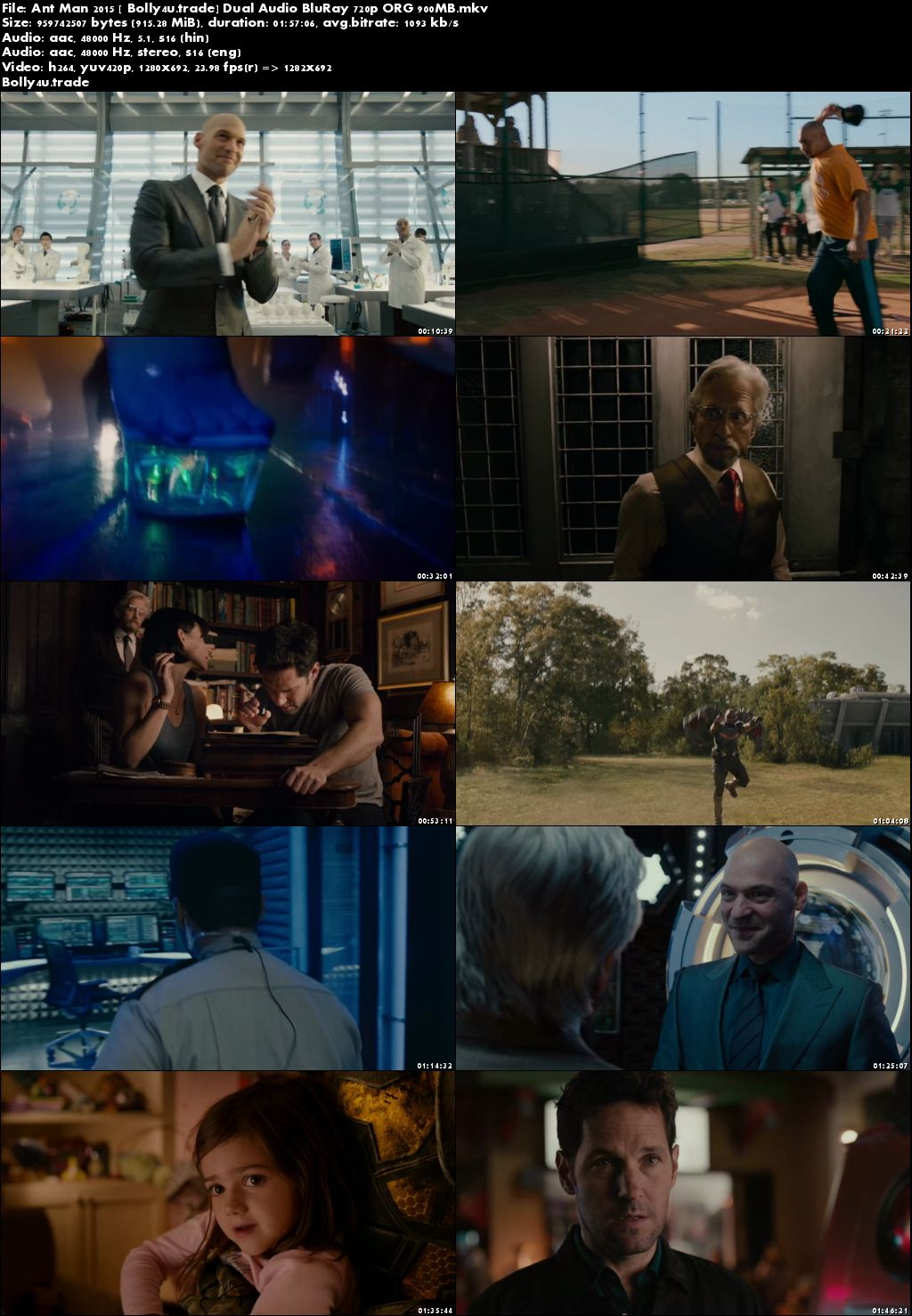 Ant Man 2015 BluRay 900Mb Hindi Dubbed Dual Audio ORG 720p ESub Download