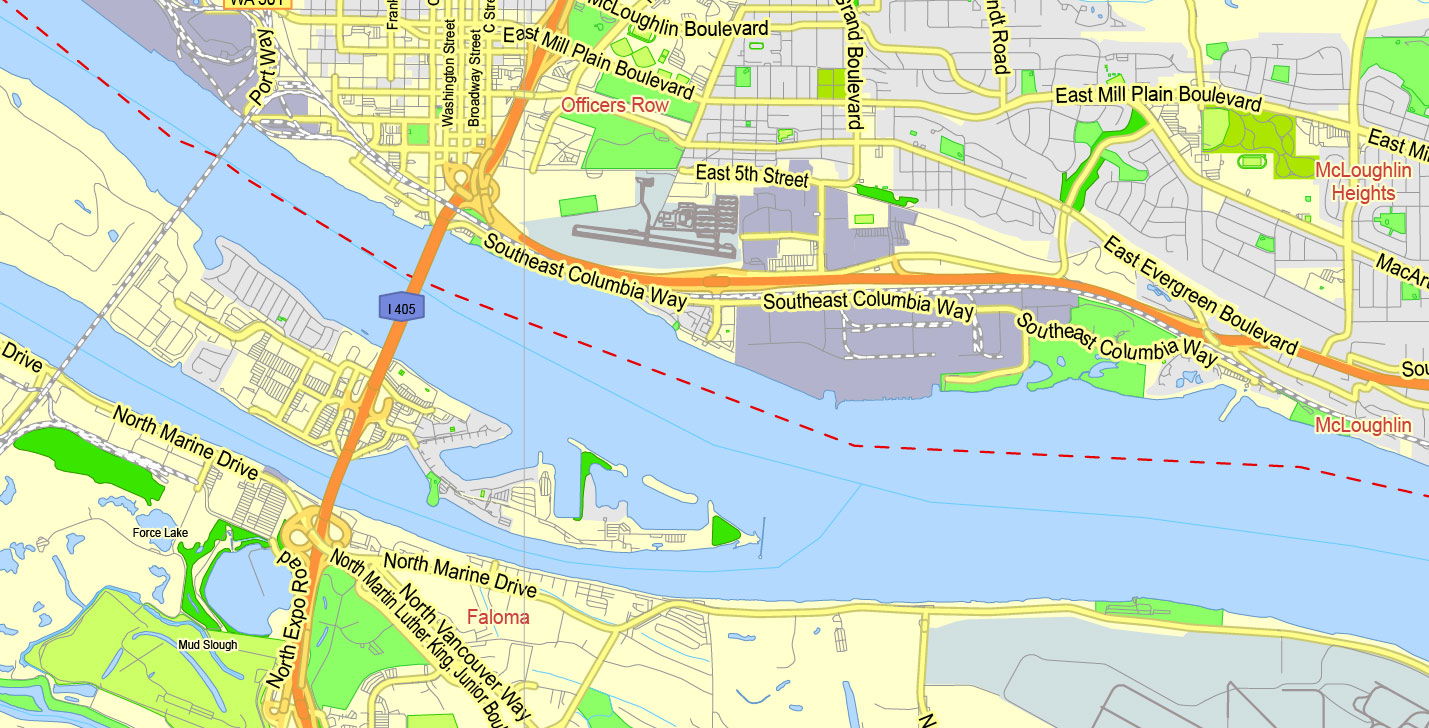 Portland map showing a river