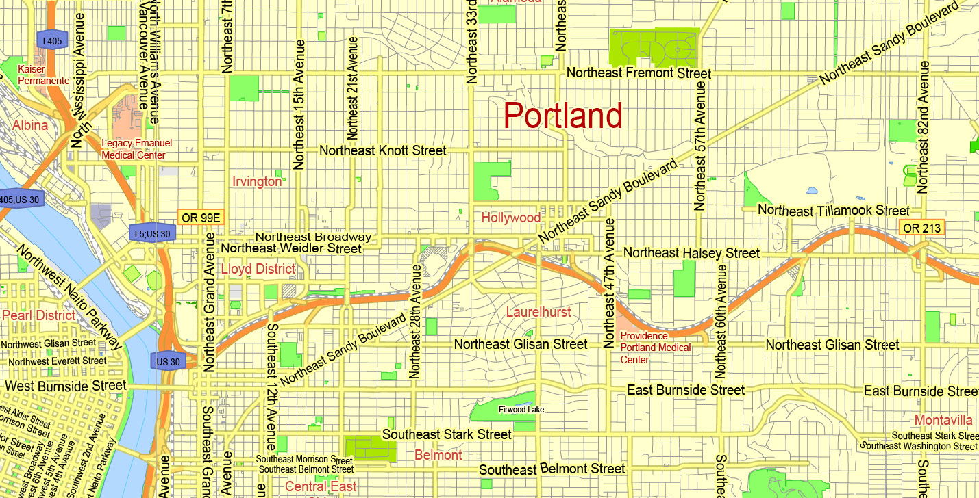 detailed map of Portland