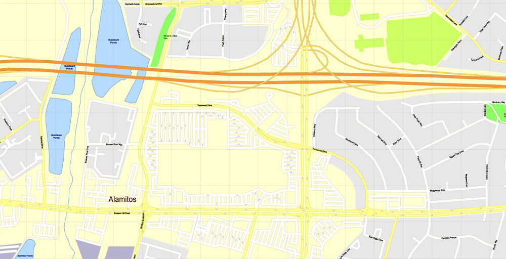 Santa Clara (CA) detailed map for printing and design