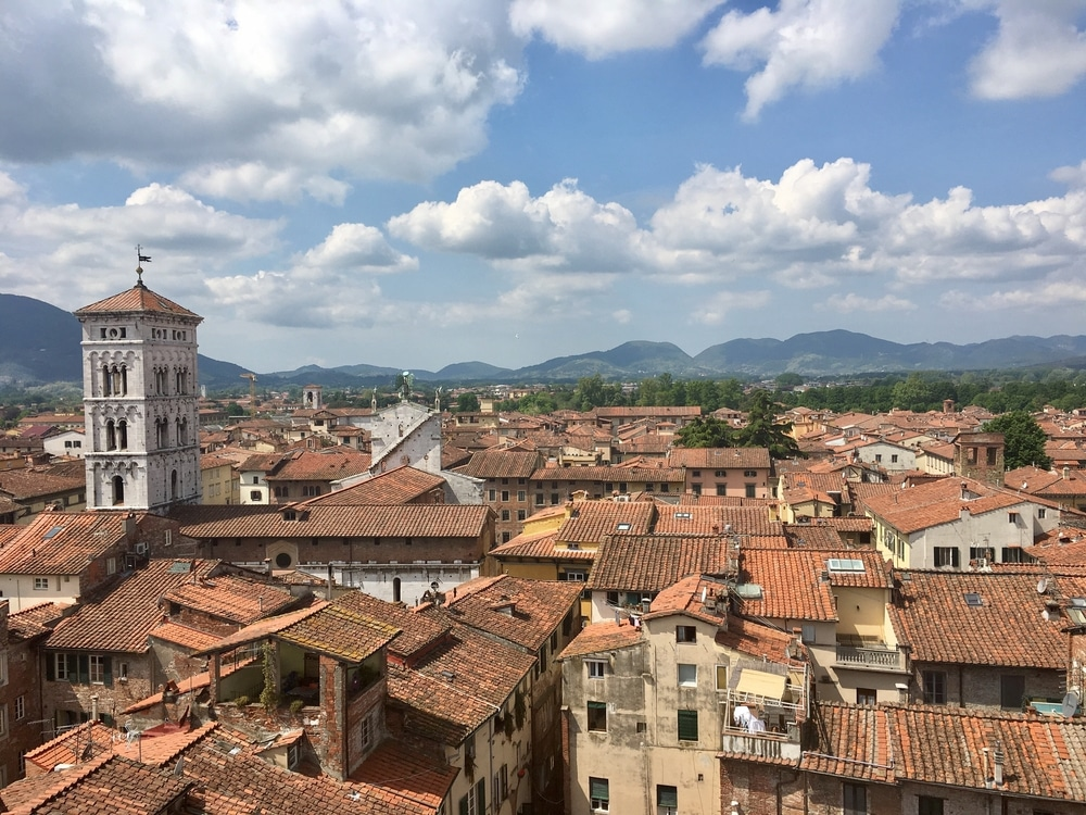 View of Lucca from atop the Torre delle Ore in Lucca