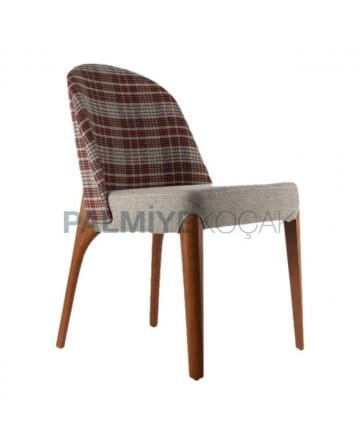Ekose Kumaş Ahşap Ayaklı Ahşap Modern Sandalye