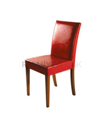 Kırmızı Deri Döşemeli Ahşap Modern Sandalye