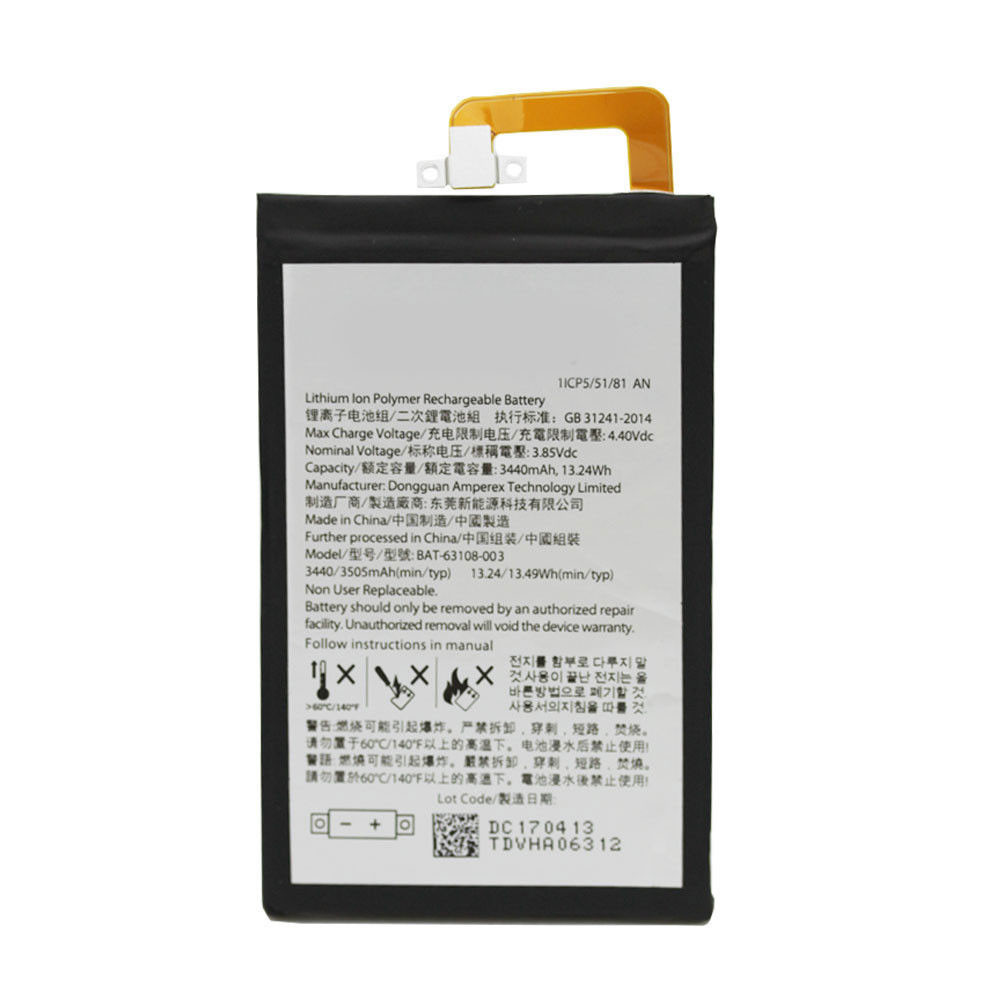 3440 mAh 13.24Wh 3.85 V BAT-63108-003  Replacement Battery