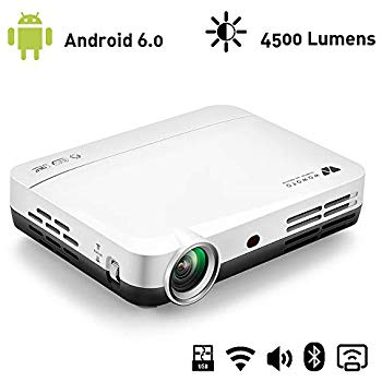 WOWOTO H10 Video Projector Smart Android 6.0 2GB RAM/8GB ROM 3D DLP Projector Support 4K 1080P with Keystone Correction HDMI WiFi Bluetooth Portable Projector with Carrying Case (H10, Android 6.0)