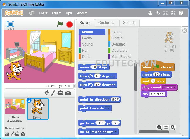 Giao diện phần mềm Scratch trên máy tính