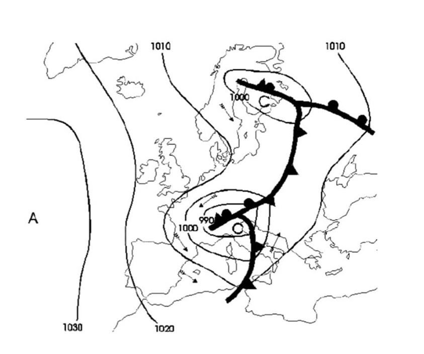 Slika 2: Polno razviti sredozemski ciklon.