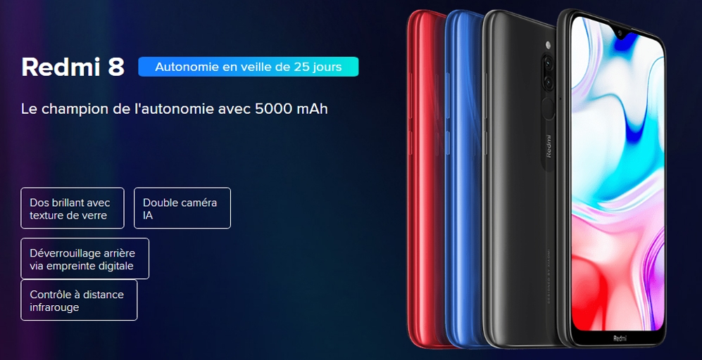 Xiaomi Redmi 8 Smartphone 4G Snapdragon 439 Octa Core 12MP double caméra 6.22