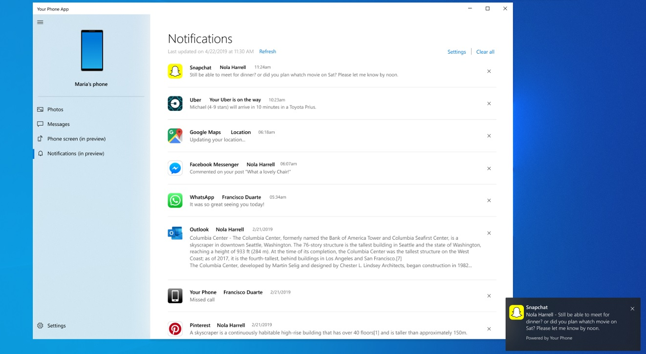 Your Phone notifications sync
