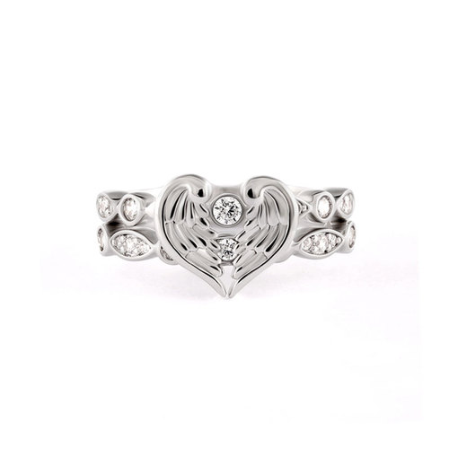 Angel's Wings Fit In Heart Couple Ring