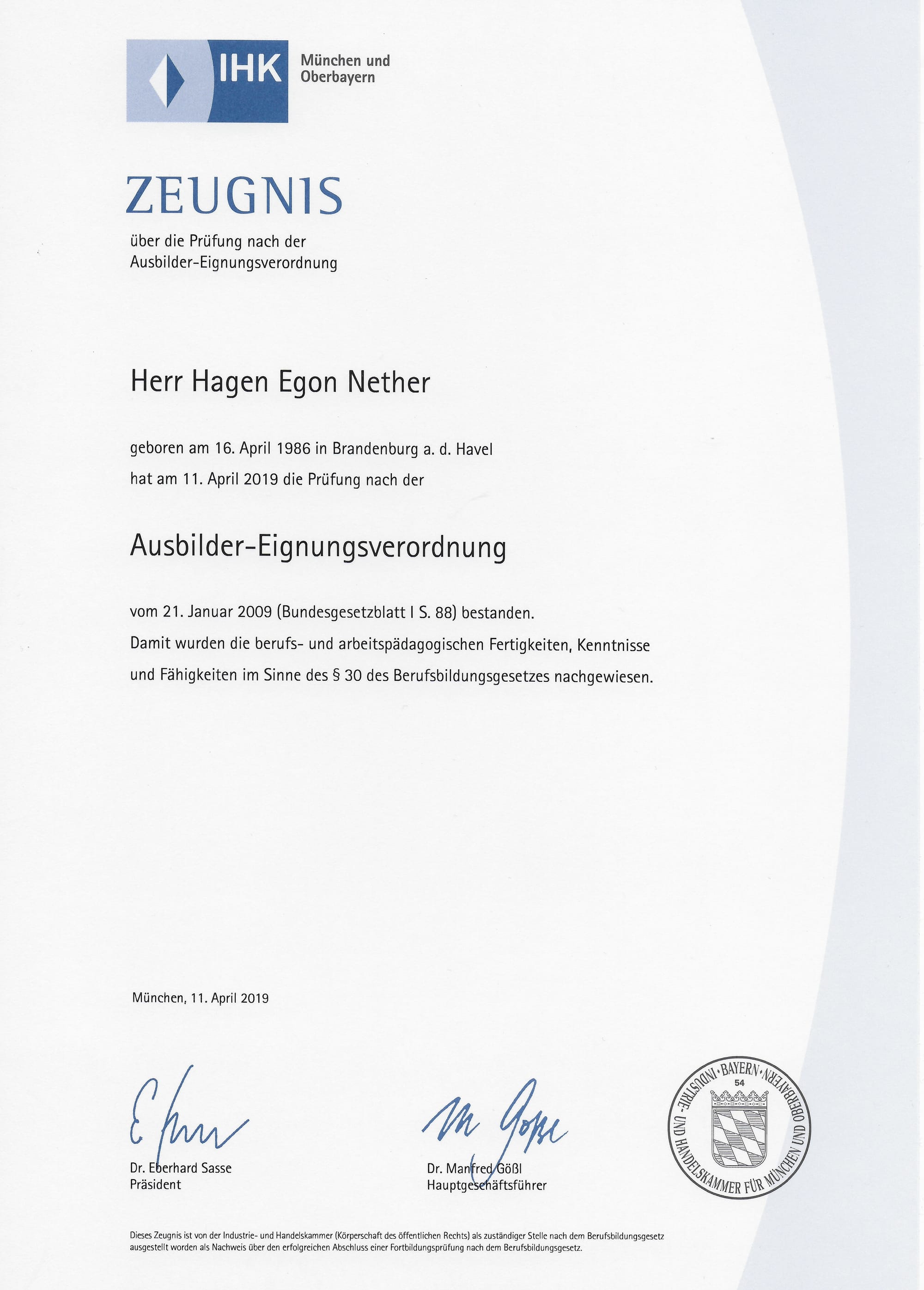 Praktische Prüfung Ada Schein ADA Schein erworben - Hagen Nether