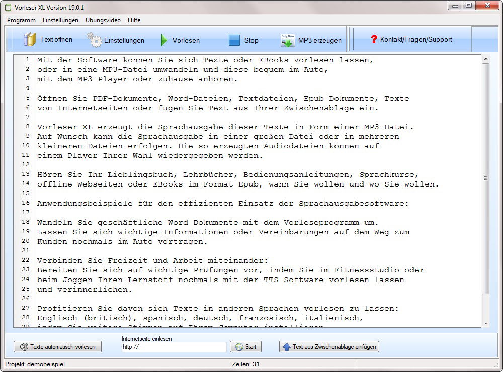 Text in Sprache