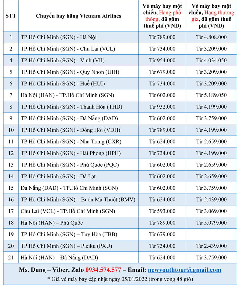 ve may bay trong nuoc hang Vietnam Airlines