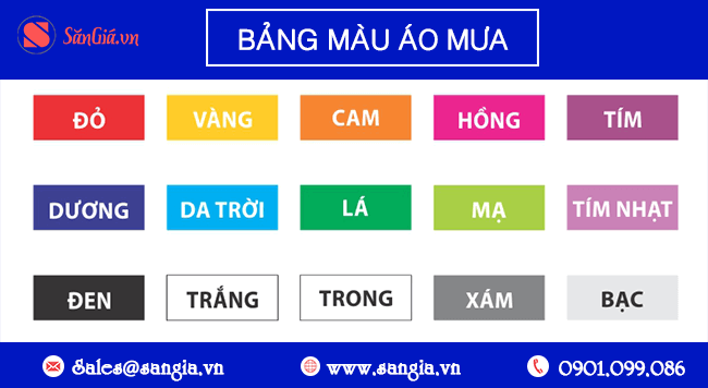 Mẫu chọn màu làm áo mưa quảng cáo