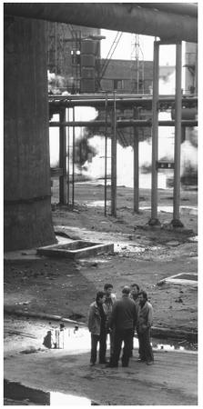 Workmen at a metallurgical plant in Elbasan, Albania. Much of the Albanian industrial sector collapsed with the introduction of a free market economy in the early 1990s.