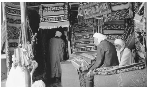 A rug store in Ghardaia. Traditional Algerian crafts, including woven carpets, have been widely praised for their attention to detail.