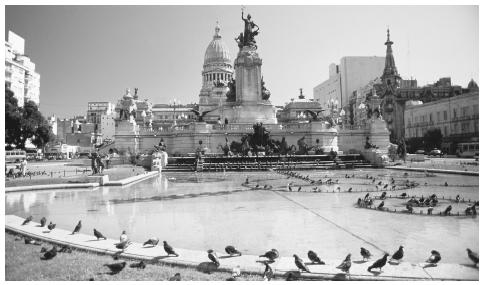 A fountain in the Plaza del Congreso in Buenos Aires.