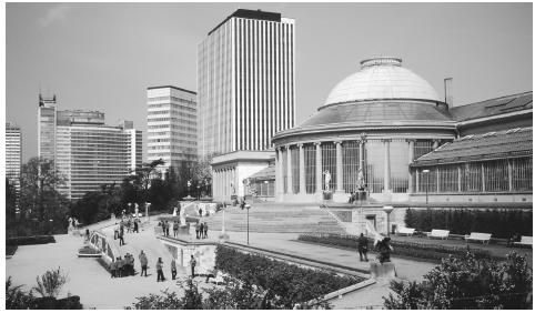 People stroll around the botanical gardens in Brussels.