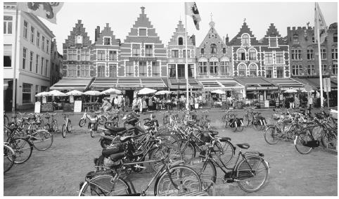 The market square in Bruges. There are numerous ethnic restaurants in Belgium, due to immigration.