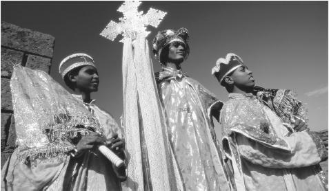 Colorfully robed deacons at the Timkat Festival in Lalibela.