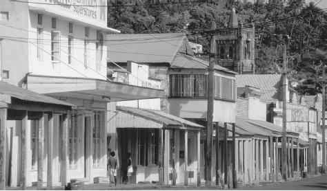 Colorful storefronts in Levuka, Fiji. Urban architecture strongly reflects the influence of Fiji's western colonizers.