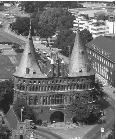 The Holstentor and Holsten gate, built between 1469 and 1478, in Lübeck, Germany.