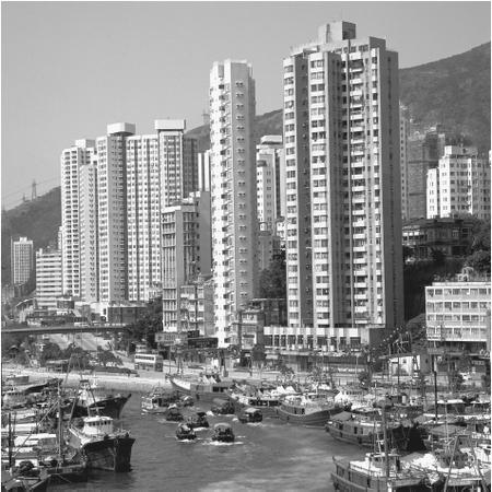 Skyscrapers along Aberdeen Harbour accommodate the high population density.