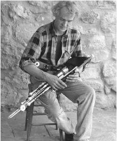 Eugene Lamb, an uillean pipe maker in Kinvara, County Galway, holds one of his wares.