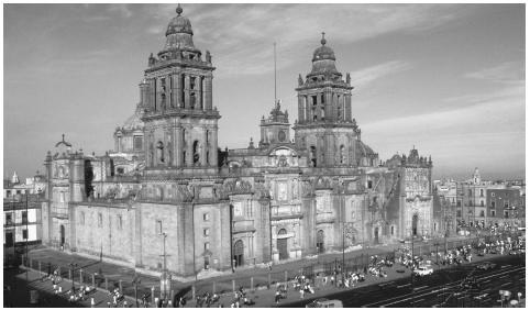 The National Cathedral in Mexico City, which sits upon the ancient city of Tenochtitlan. The dominant religion in Mexico is Roman Catholicism.