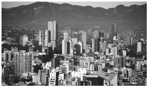 Scenic view of downtown Mexico City, Mexico. All major highways in Mexico converge in the capital city.