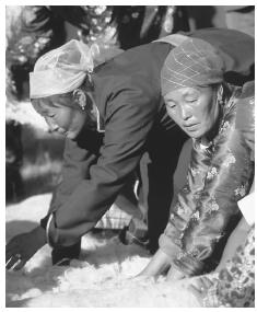 Women making felt in Undursant. Traditionally, women enjoyed high social status.