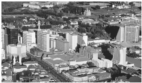 Downtown Windhoek, Namibia's capital city, is a rapidly growing urban center.