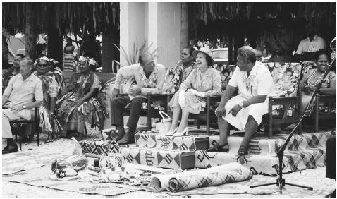 Queen Elizabeth II and Prince Philip visit Nauru. Great Britain helps fund rehabilitation for mining-damaged land.