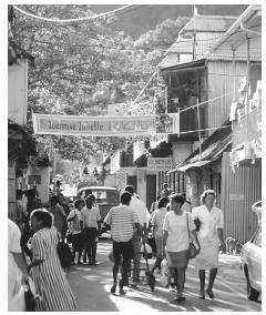 Market Street, the crowded shopping street in Victoria. Tourism employs 30 percent of the workforce.