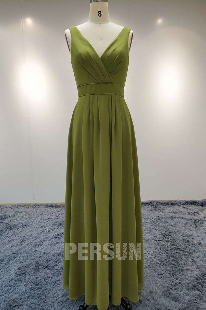 Robe demoiselle d'honneur vert longue décolleté v drapé