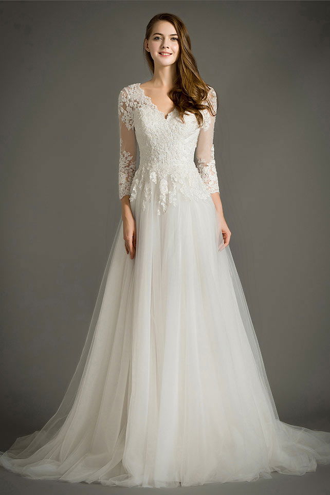 Robe de mariée bohème col V 