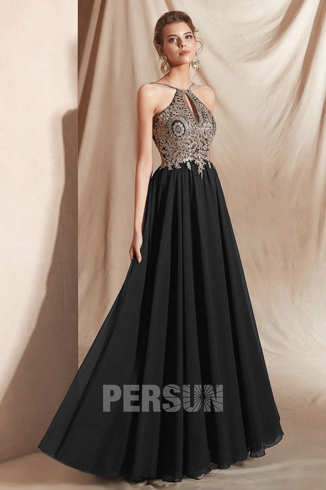 robe de soirée longue noire élégante halter