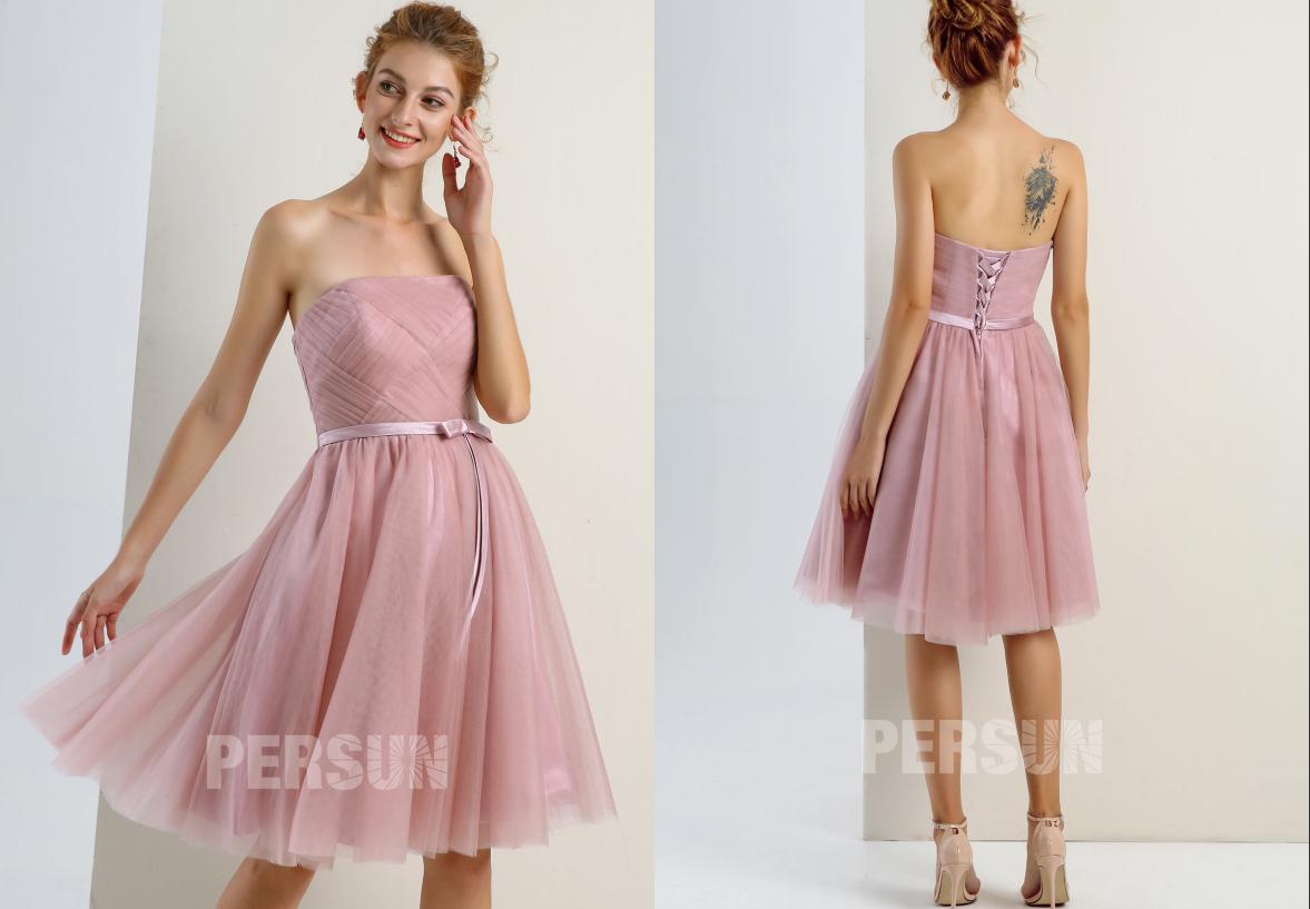 Robe  de bal rose bustier courte évasée en tulle