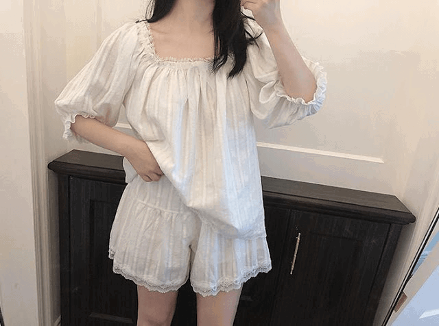 pyjama d'été en coton blanc pur à manches courtes