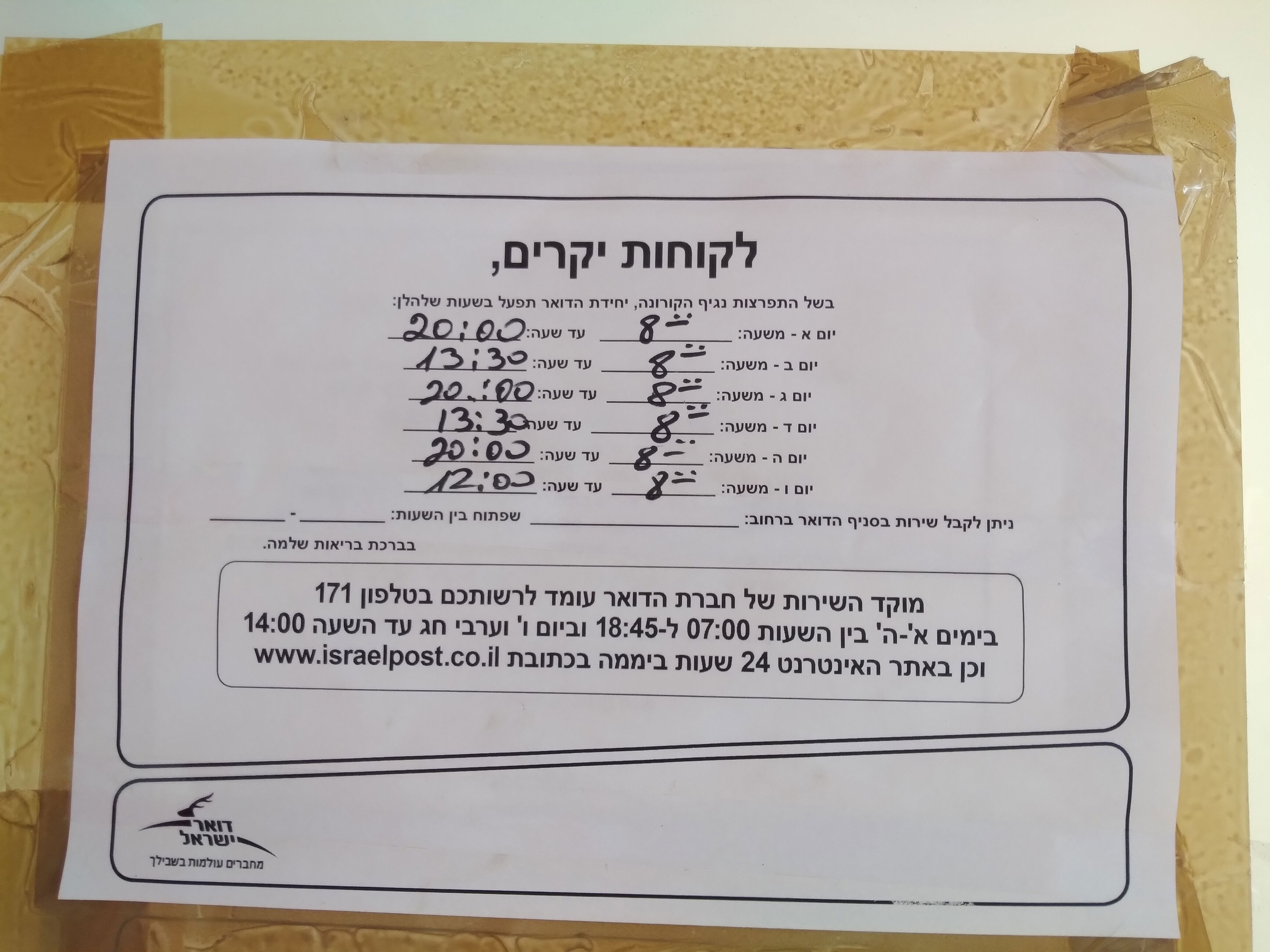 בית הדואר ביבנה לוז קורונה