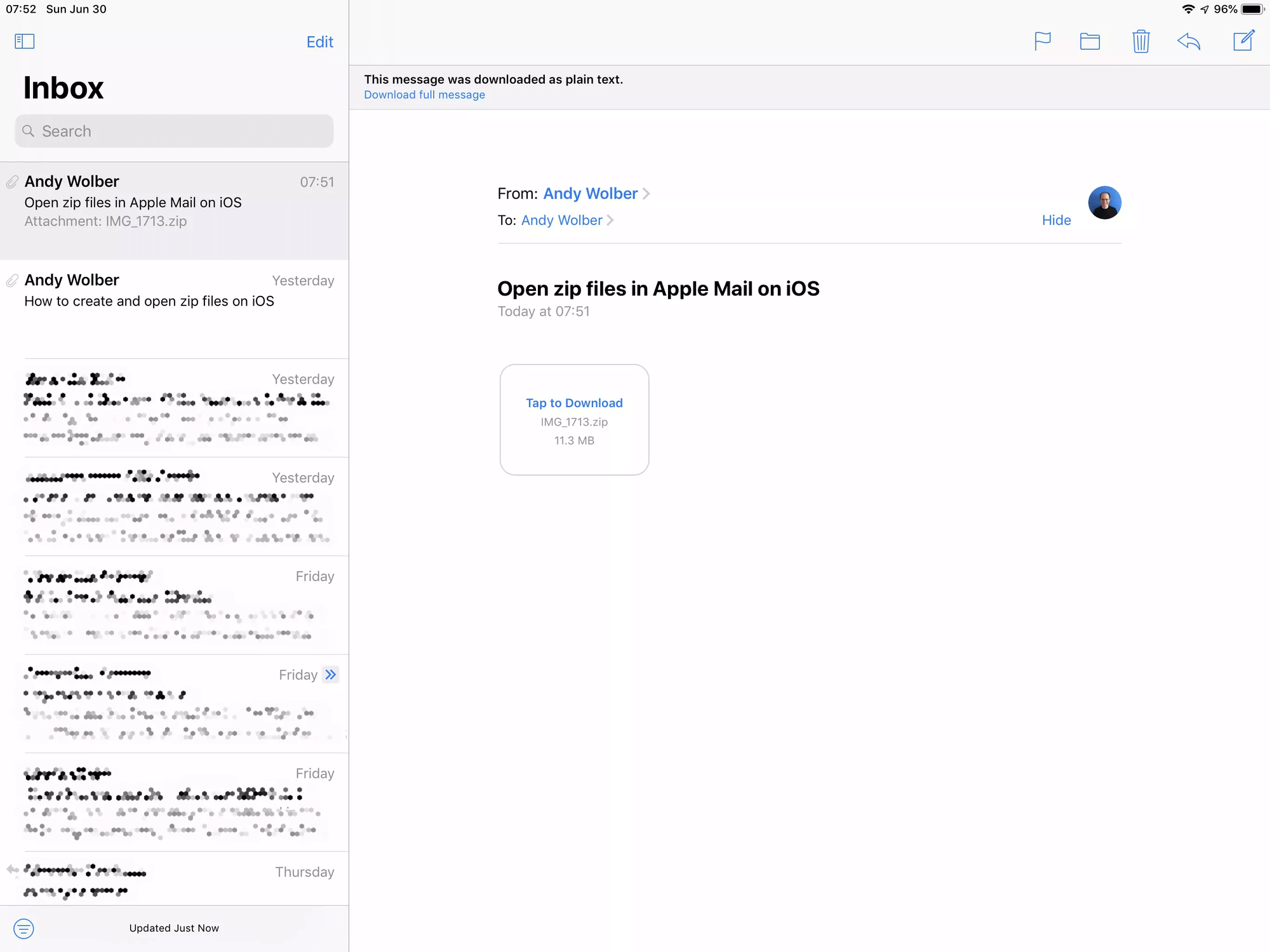 Screenshot in Apple Mail with an attachment with 