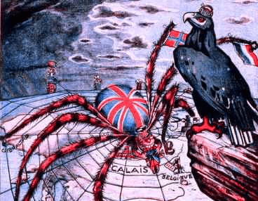 Ilustração do interesse econômico britânico e francês por regiões de exploração imperialista. 